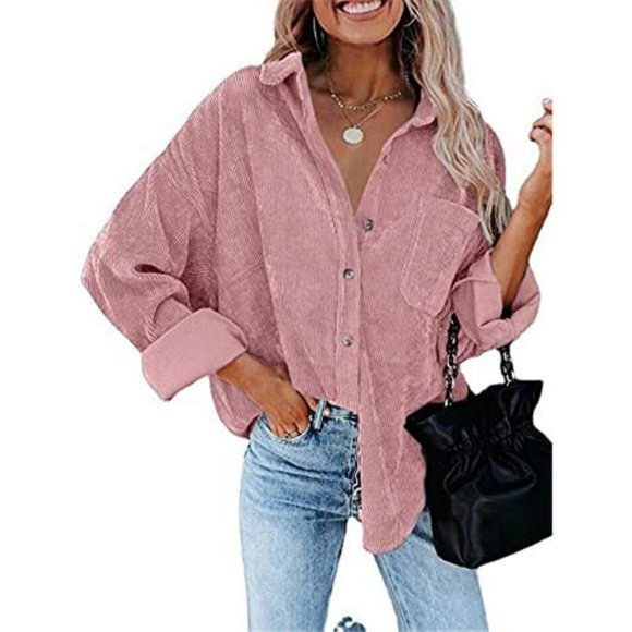 Corduroy Casual Oversized Button Down Shacket Long Sleeve - Picture 3 of 7
